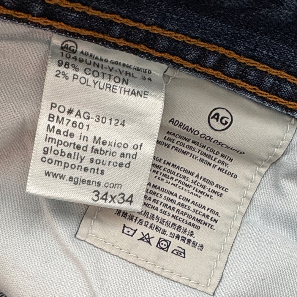 Ag Adriano Goldschmmied Men's Protege Blue Straight Jeans 34W 34L - Picture 4 of 6